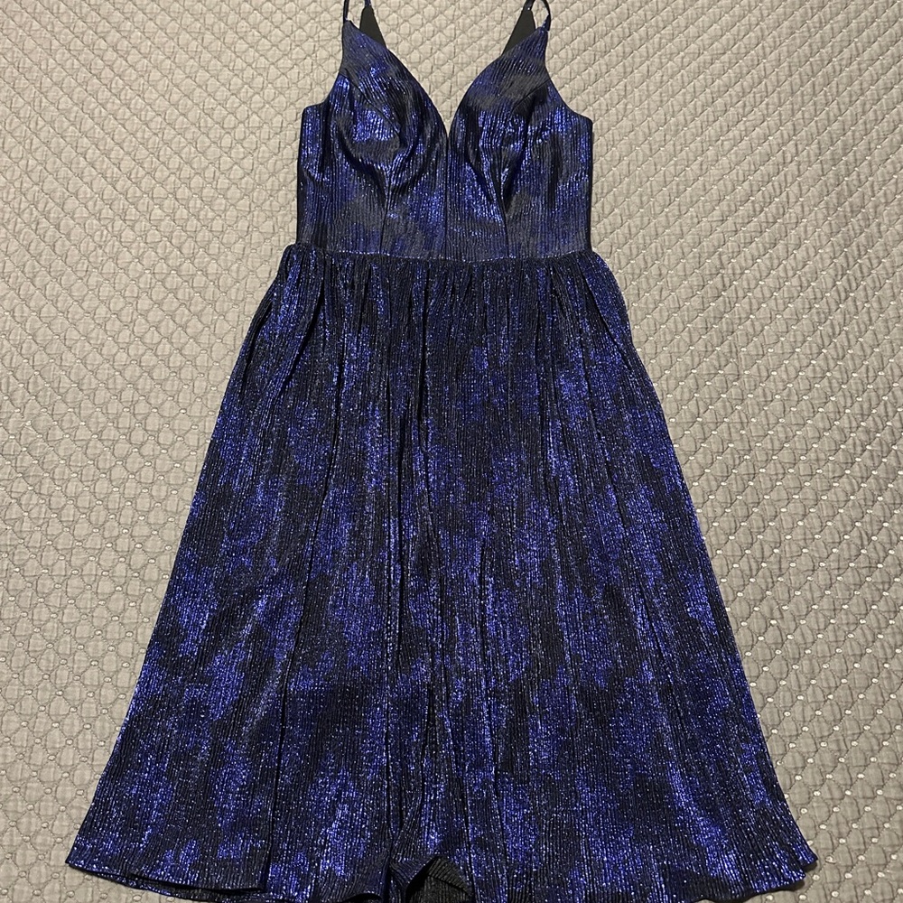 Dress the Population Metallic Blue and Black Dress